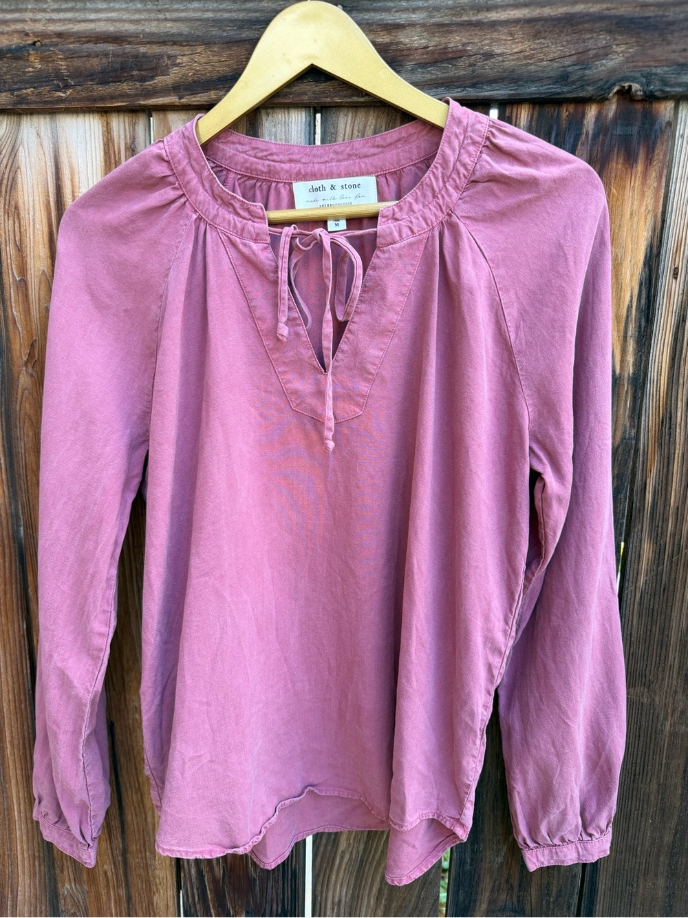 Cloth & Stone Anthropologie Dusty Rose Tie Neck Blouse M